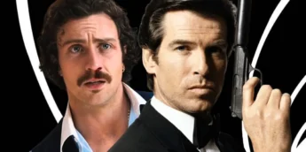Pierce Brosnan como James Bond em 007 e Aaron Taylor-Johnson
