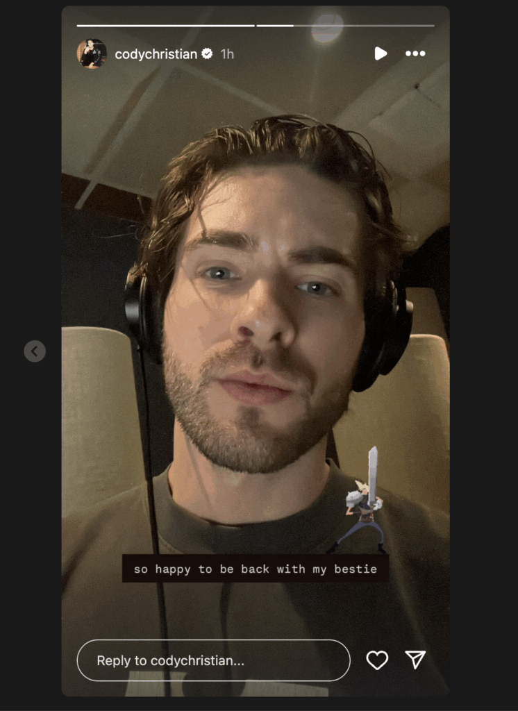 Selfie do ator de voz Cody Christian, o Cloud da trilogia Final Fantasy VII Remake