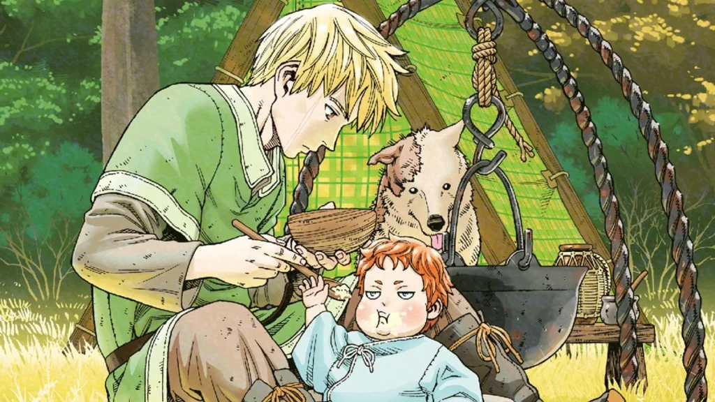 Thorfinn, Karli e Mama em capa do Volume 16 de Vinland Saga