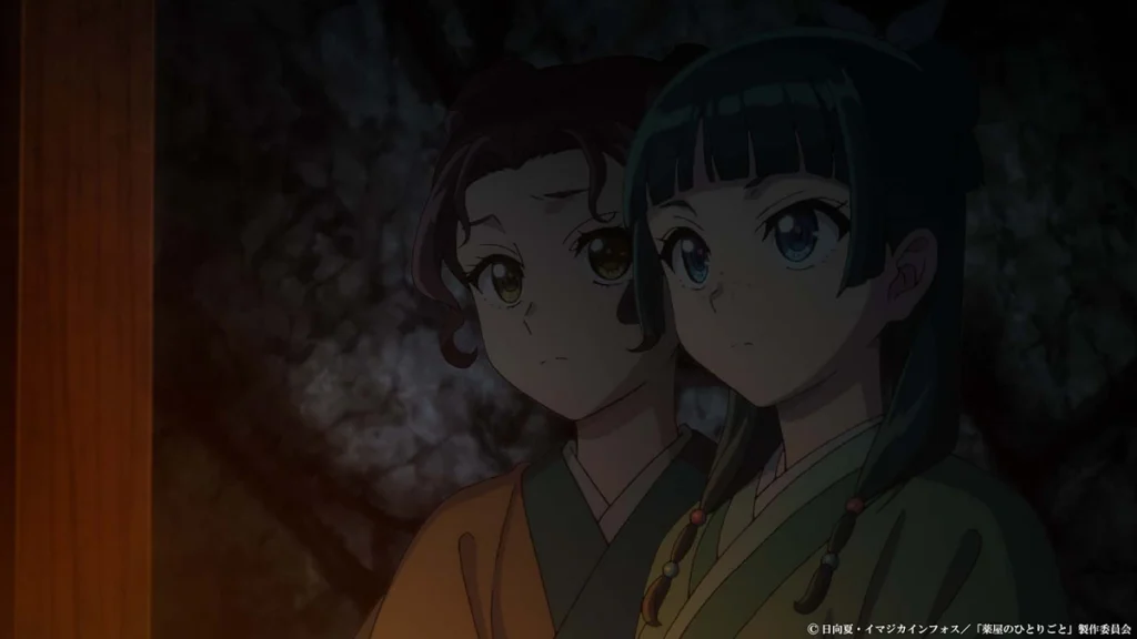 Maomao e Shisui são capturadas em cena do Episódio 41 de Diários de uma Apotecária