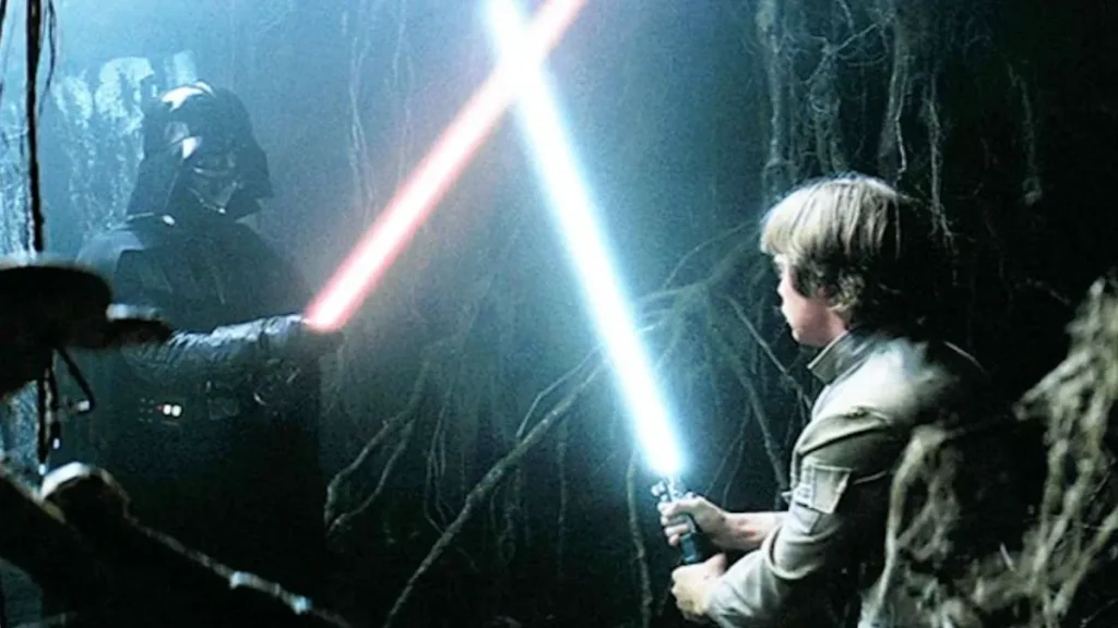 Luke Skywalker e Darth Vader se enfrentando