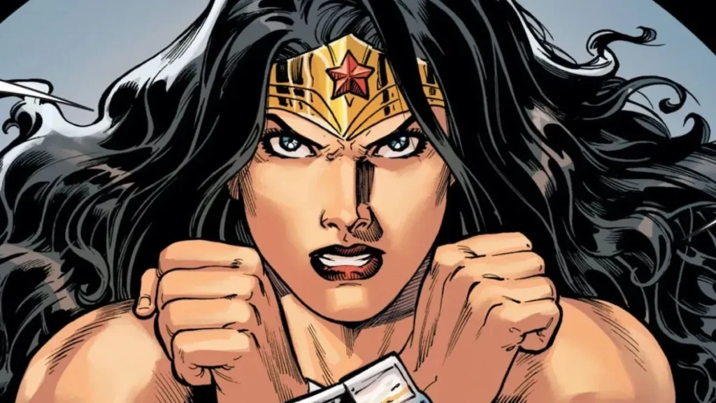 Mulher-Maravilha se defendendo com seus braceletes