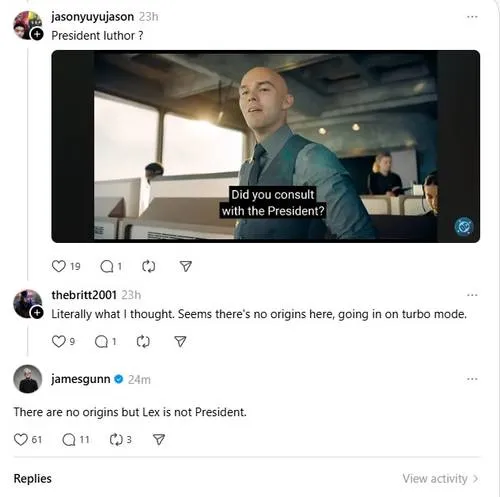 James Gunn confirma que Lex Luthor não é o presidente dos EUA em Superman