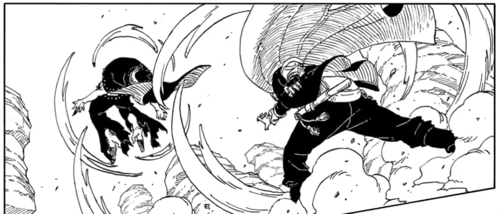 Boruto usa Rasengan Uzuhiko contra Jura no Capítulo 22 de Boruto: Two Blue Vortex