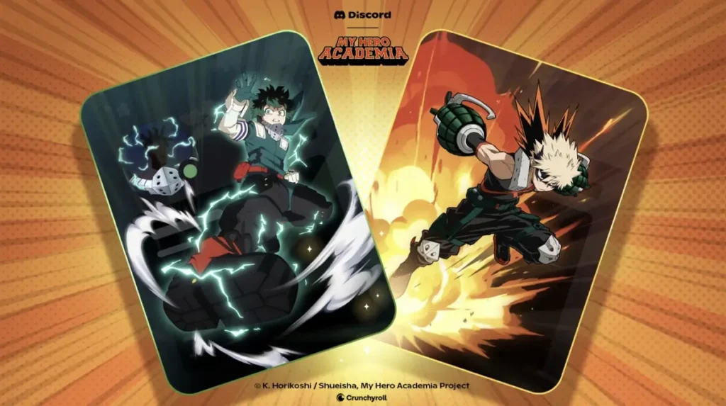 Deku e Bakugo em imagem promocional da coleção de My Hero Academia para o Discord