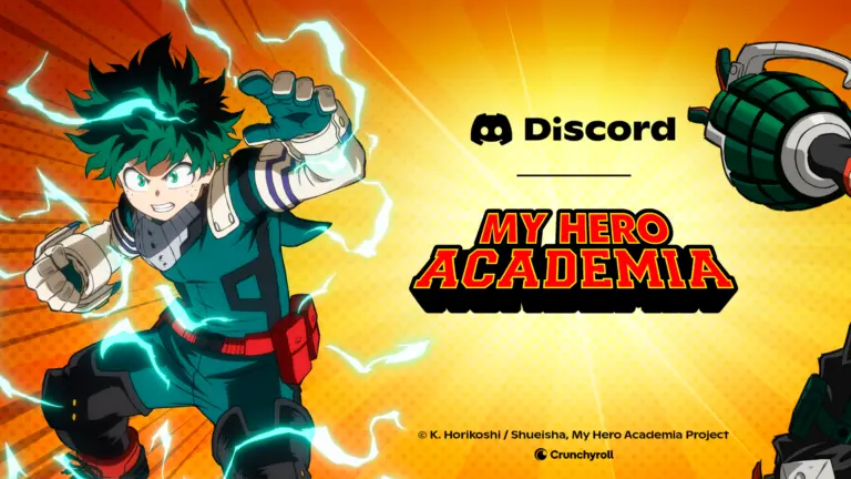 Banner da colaboração de Crunchyroll e Discord para coleção de My Hero Academia