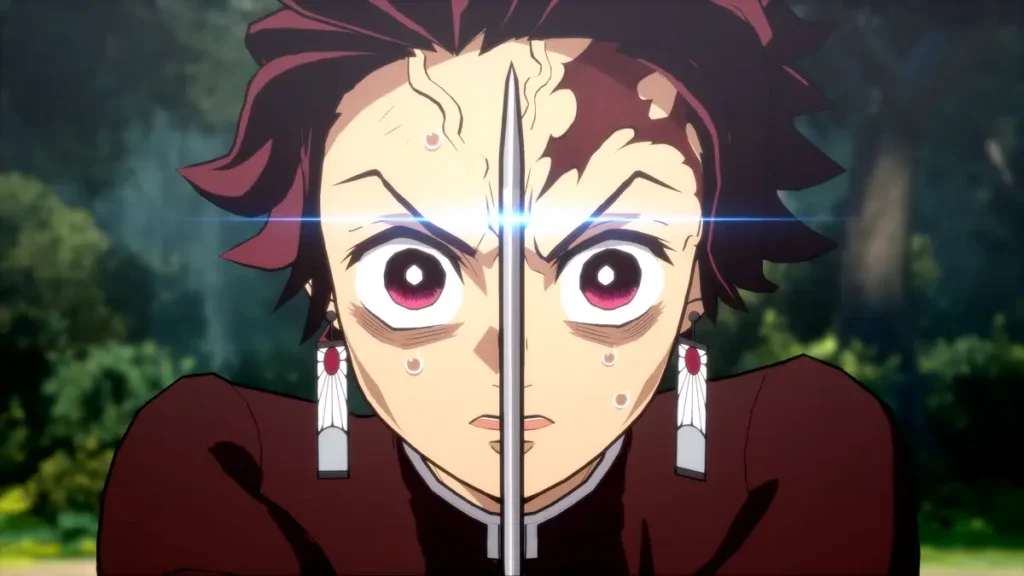 Tanjiro treinando na Vila dos Ferreiros em Modo História do jogo Demon Slayer: The Hinokami Chronicles 2