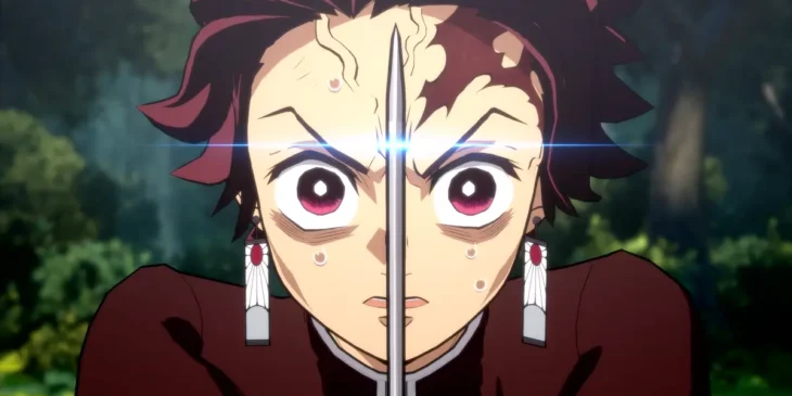 Tanjiro treinando na Vila dos Ferreiros em Modo História do jogo Demon Slayer: The Hinokami Chronicles 2