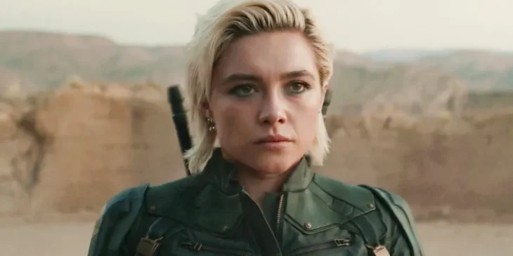 Florence Pugh com visual de Yelena Belova em Thunderbolts