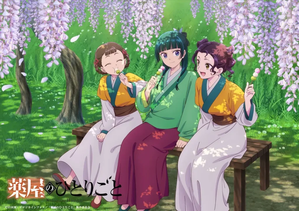 Maomao, Xialoan e Shisui em nova arte promocional de primavera de Diários de uma Apotecária
