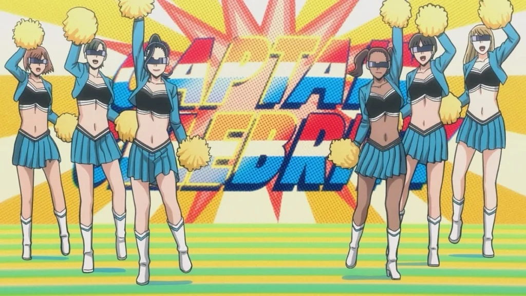 Festa da celebração a chegada do Captain Celebrity no Japão em cena do Episódio 8 de My Hero Academia: Vigilantes