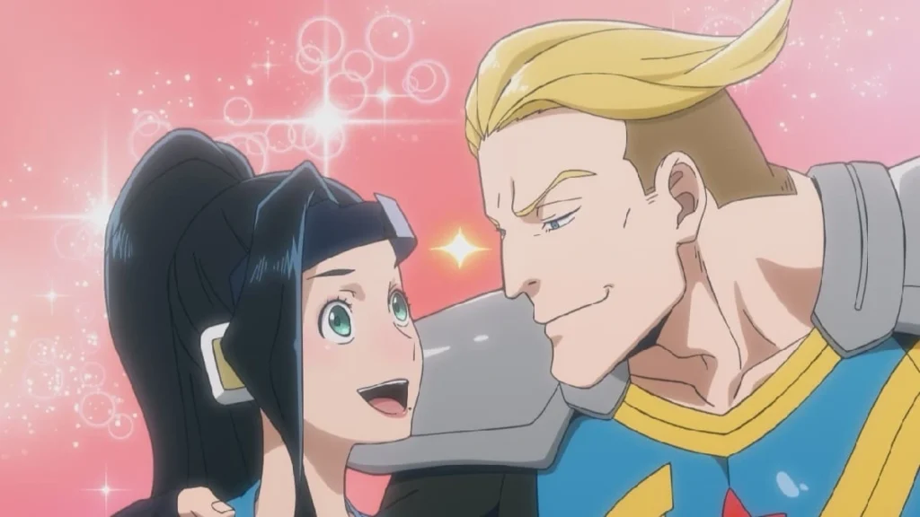 Makoto encantada pelo Captain Celebrity em cena do Episódio 8 de My Hero Academia: Vigilantes