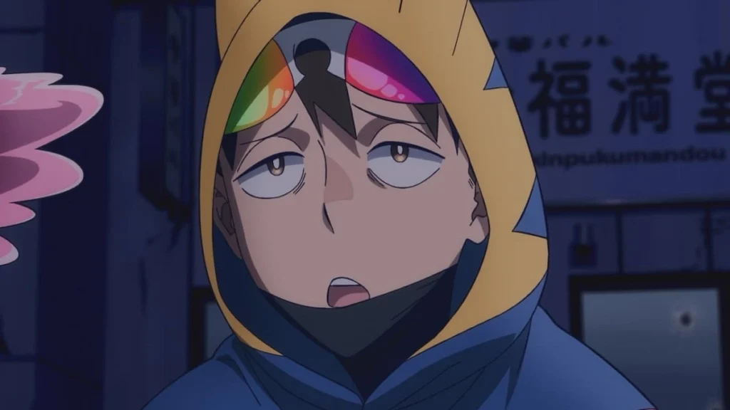 Koichi com expressão sarcástica em cena do Episódio 8 de My Hero Academia: Vigilantes