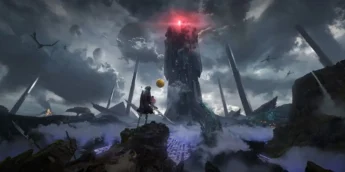 Espadachim Nº 8 e PUCK no planeta misterioso em imagem promocional de Shadow Labyrinth