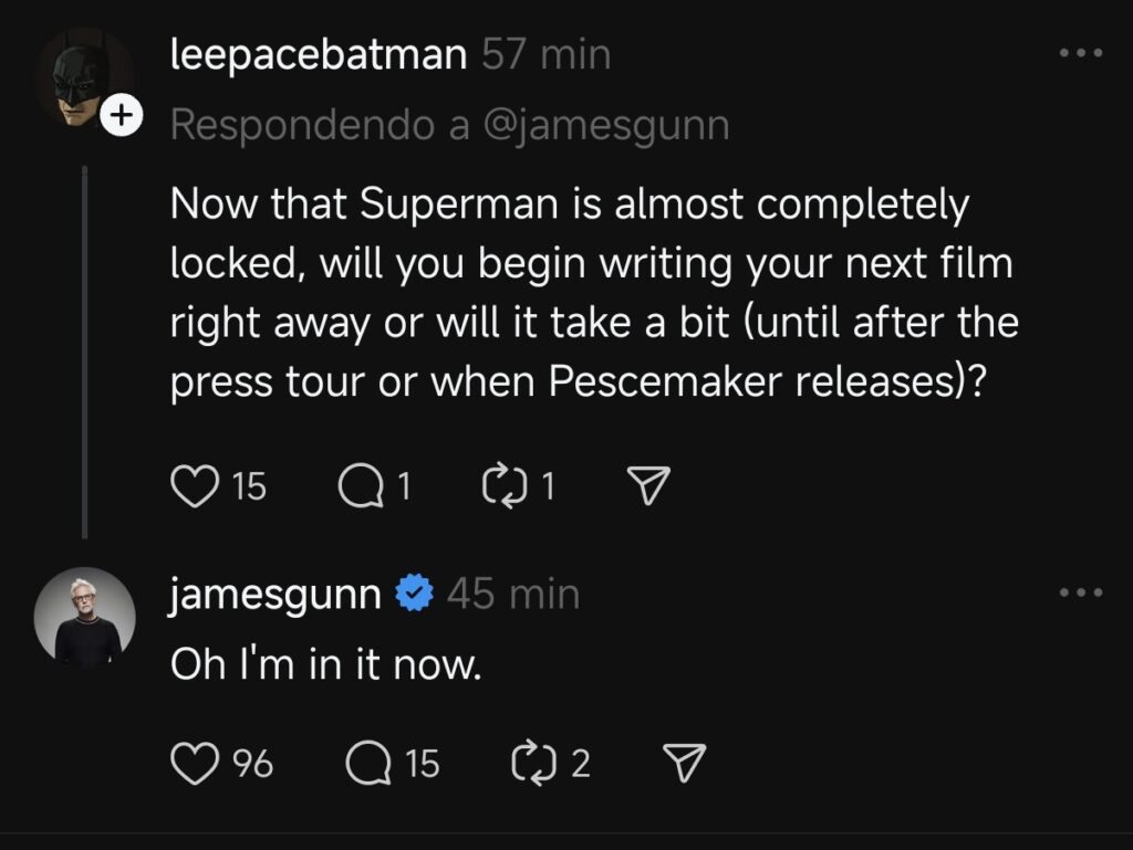 James Gunn respondendo fã no Threads