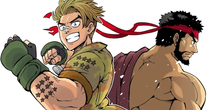 Luke e Ryu em primeira arte promocional do mangá Street Fighter Luke Rising