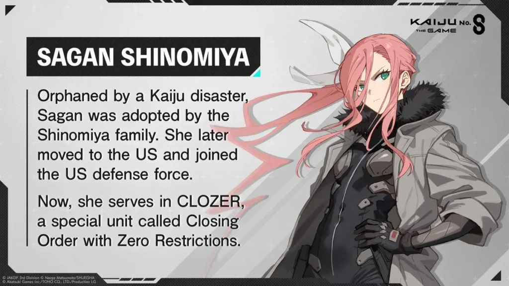 Anúncio oficial da personagem original Sagan Shinomiya para o jogo Kaiju No. 8 THE GAME