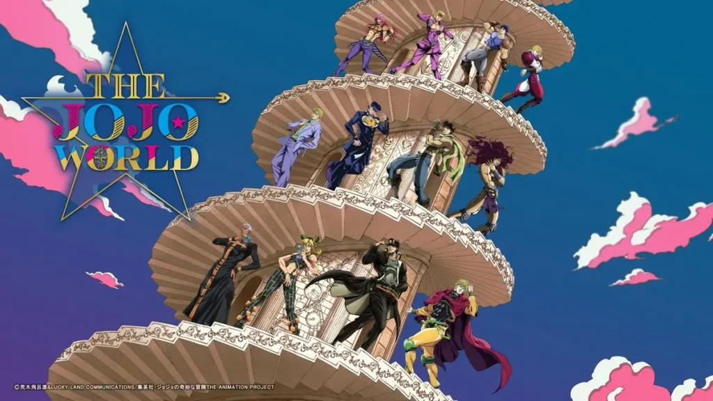 Nove protagonistas de JoJo's Bizarre Adventure reunidos em arte promocional de The JoJo World