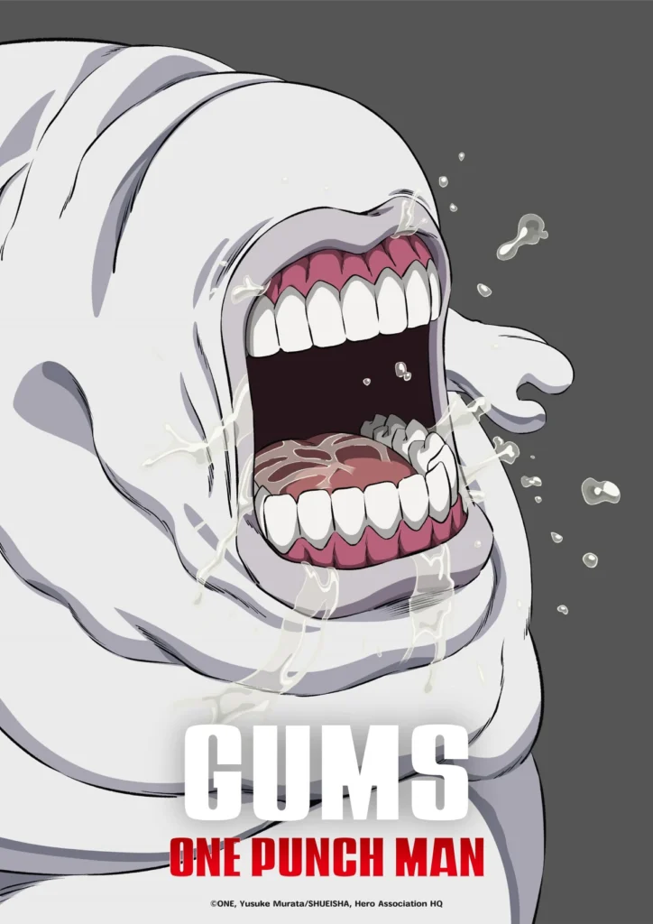 Cartaz individual de Gums para a 3ª temporada de One-Punch Man, ilustrado por Ryosuke Shirokawa