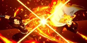 Tanjiro e Rengoku como Dual Ultimates em em Demon Slayer: The Hinokami Chronicles 2