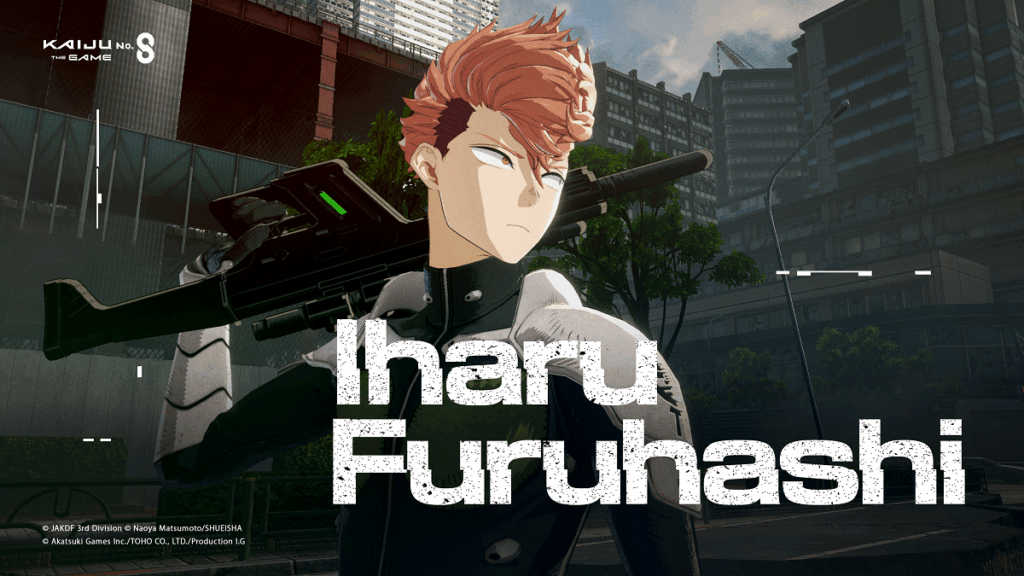 Visual de Iharu Furuhashi em 3D no jogo Kaiju No. 8 THE GAME