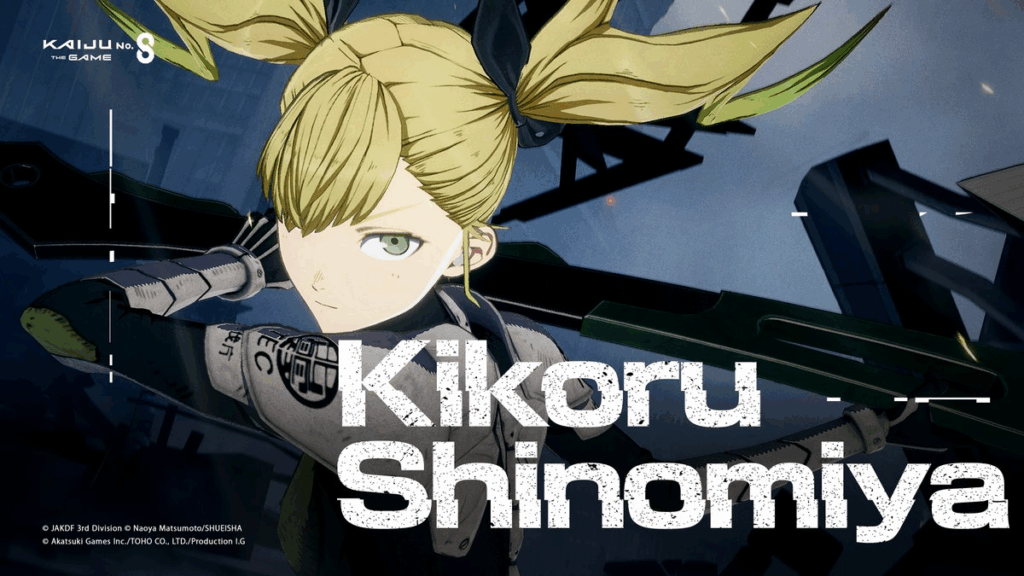 Visual de Kikoru Shinomiya em 3D no jogo Kaiju No. 8 THE GAME