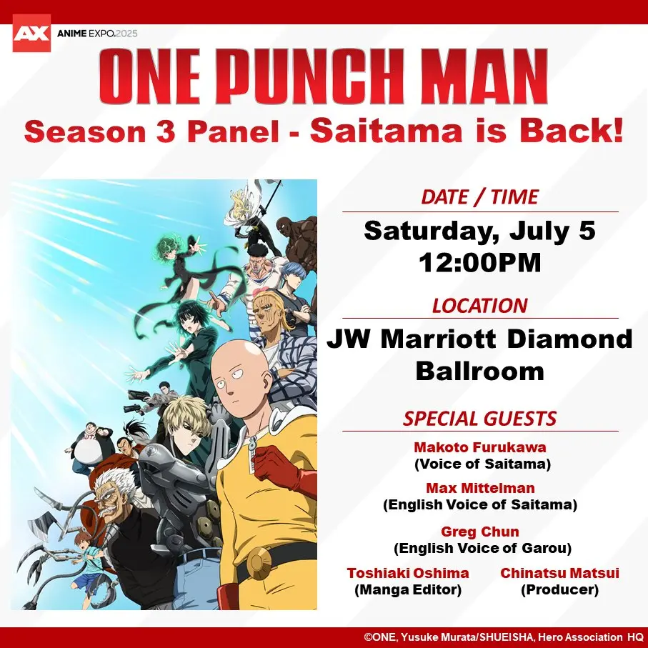 Anúncio do painel de One-Punch Man na Anime Expo 2025