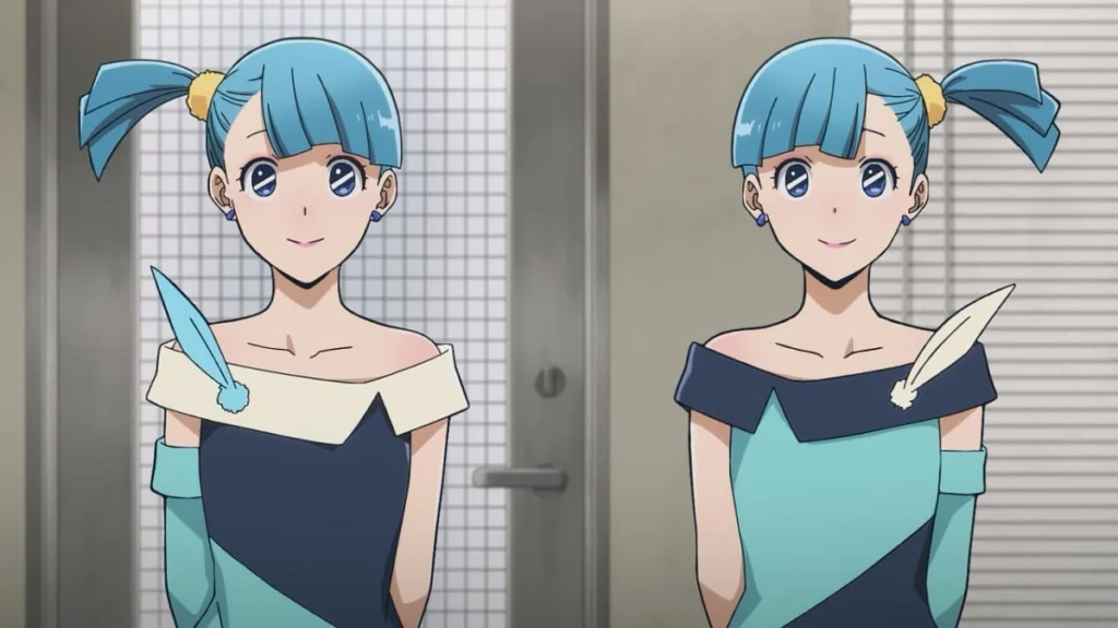 Idols do grupo FeatherHATS em cena do Episódio 11 de My Hero Academia: Vigilantes