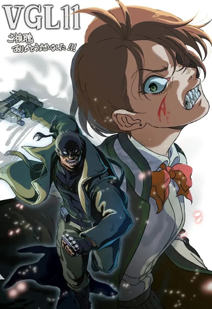 Hachisuka e Knuckleduster em arte ilustrada pelo diretor do Episódio 11 de My Hero Academia: Vigilantes