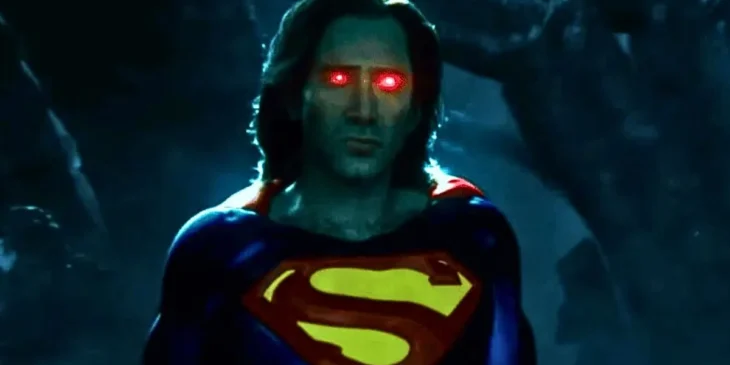 Nicolas Cage caracterizado como Superman em The Flash