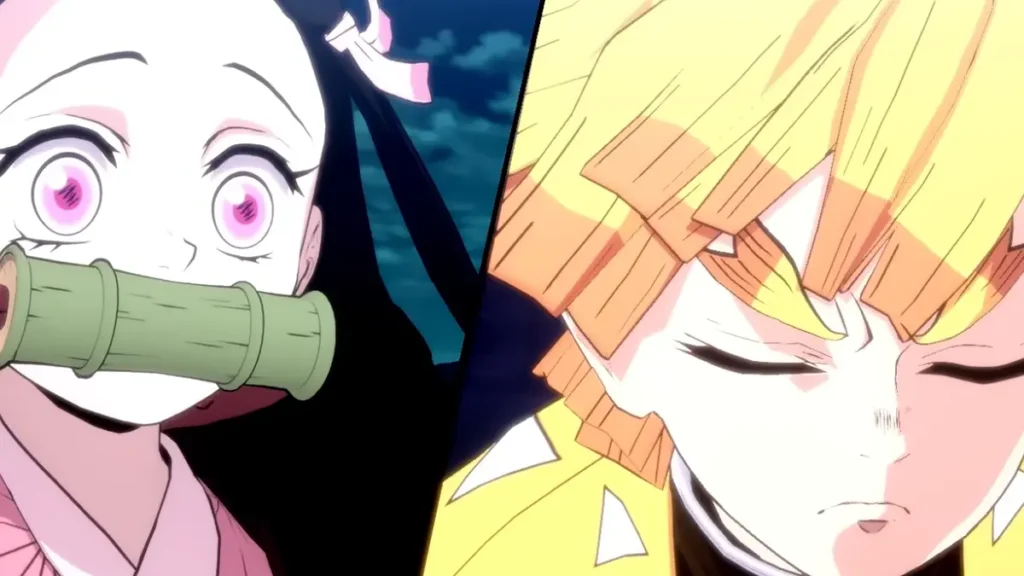 Nezuko e Zenitsu em Demon Slayer: The Hinokami Chronicles 2
