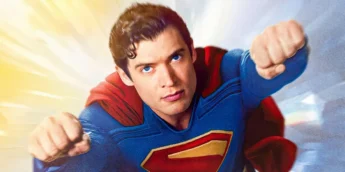 David Corenswet voando com traje de Superman
