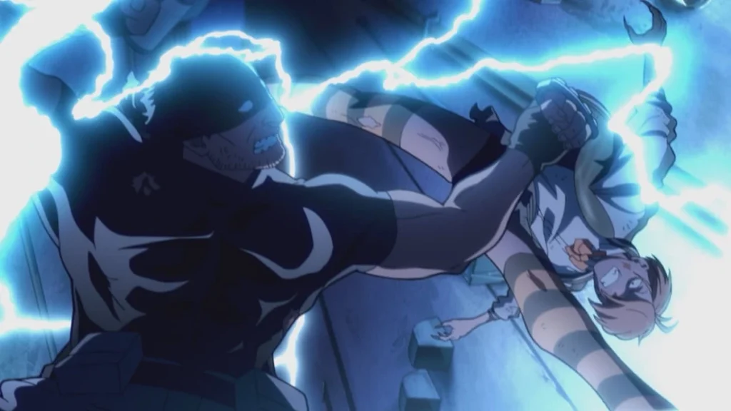 Knuckleduster contra Hachisuka em cena do Episódio 12 de My Hero Academia: Vigilantes
