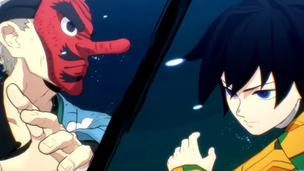 Sakonji Urokodaki e Giyu Tomioka em Demon Slayer: The Hinokami Chronicles 2