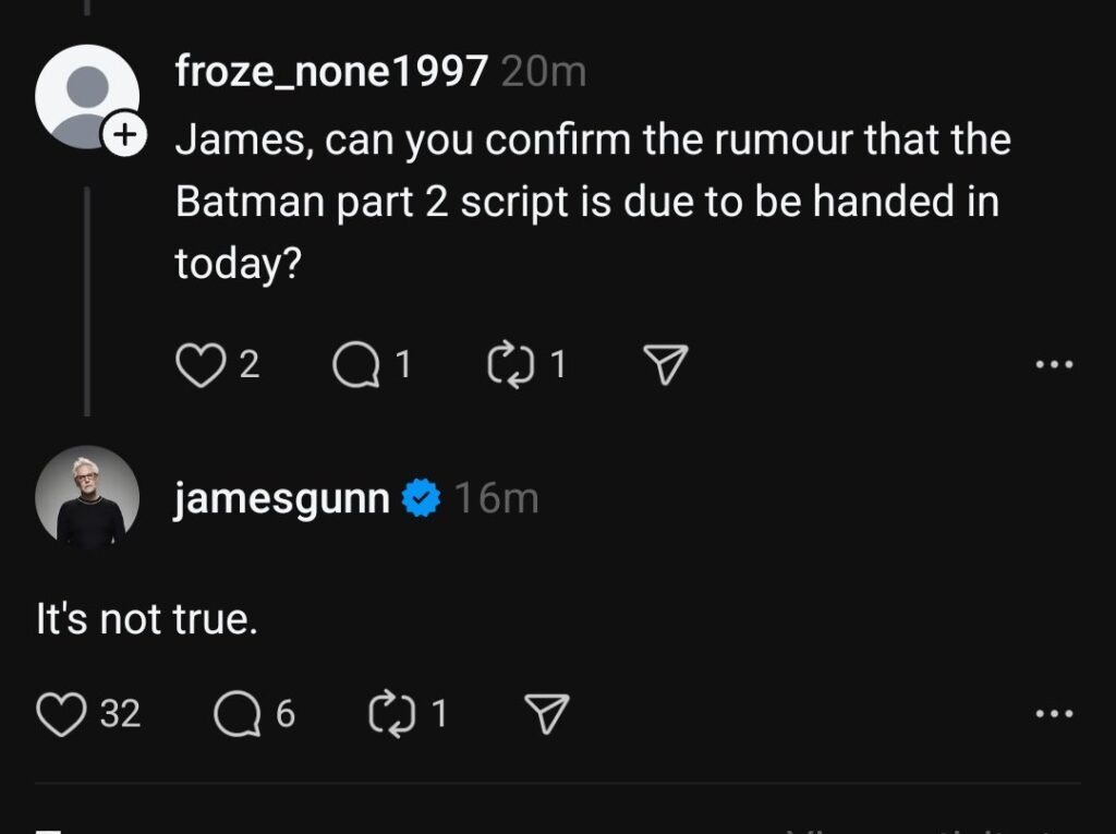 James Gunn responde fã no Threads