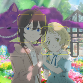 Alice, Rise e Gato de Cheshire em cena do filme em anime Dive in Wonderland
