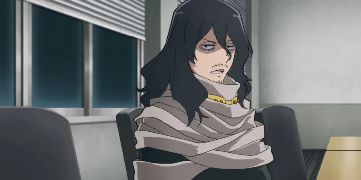 Aizawa em cena do final de temporada de My Hero Academia: Vigilantes