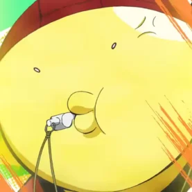 Koro-sensei com um apito em cena da segunda abertura inédita da reprise de Assassination Classroom
