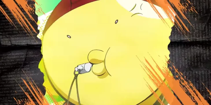 Koro-sensei com um apito em cena da segunda abertura inédita da reprise de Assassination Classroom