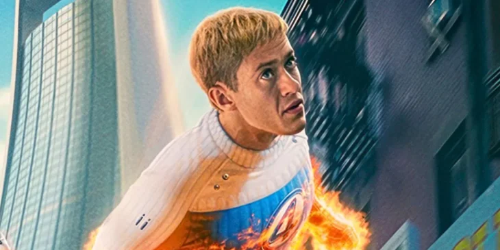 Joseph Quinn como Tocha Humana em Quarteto Fantástico