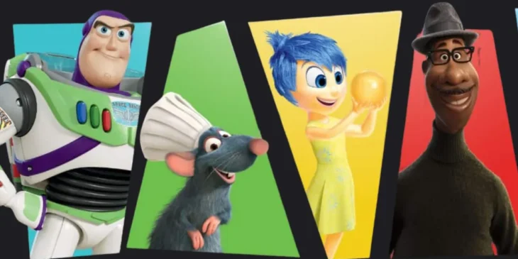 Personagens da Pixar reunidos