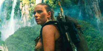 Scarlett Johansson explorando ilha misteriosa em Jurassic World Recomeço