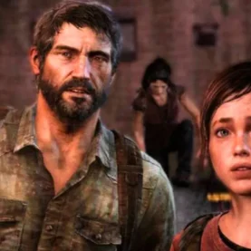 Joel e Ellie no jogo de The Last of Us
