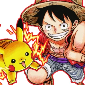 Luffy e Pikachu em arte colaborativa de One Piece e Pokémon