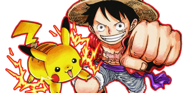 Luffy e Pikachu em arte colaborativa de One Piece e Pokémon