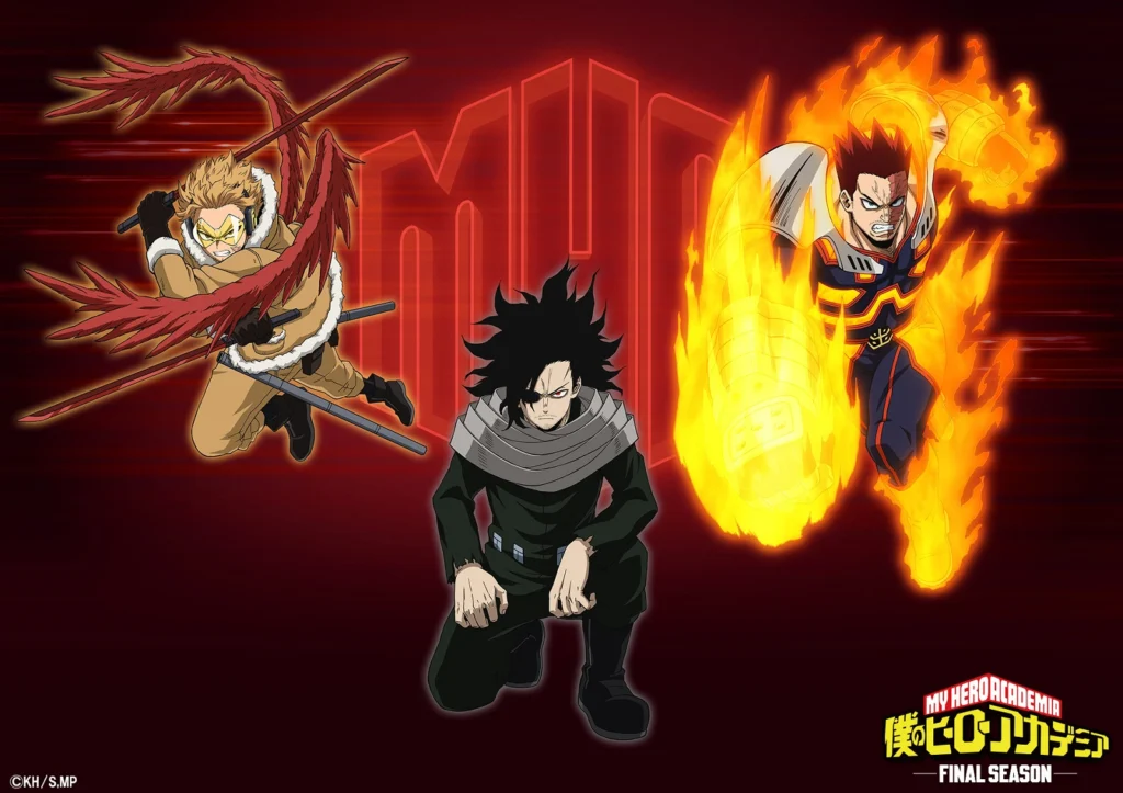 Visuais de Hawks, Eraser Head e Endeavor na temporada final de My Hero Academia