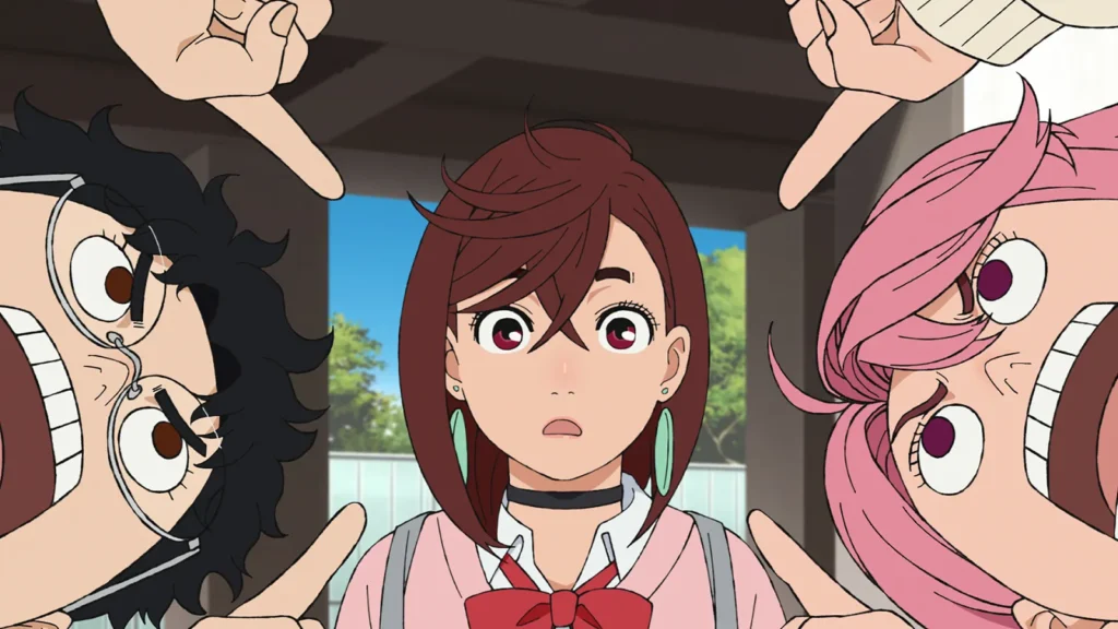 Okarun, Momo e Jiji em cena do Episódio 4 da 2ª temporada de DAN DADAN