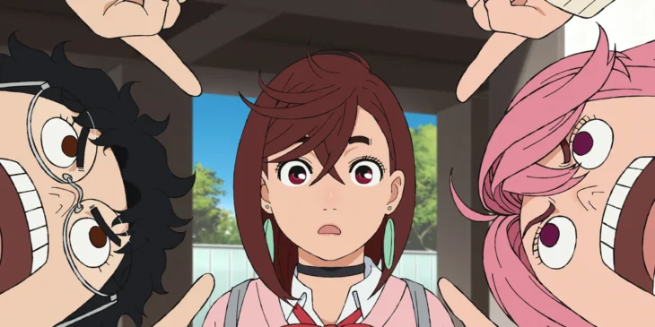 Okarun, Momo e Jiji em cena do Episódio 5 da 2ª temporada de DAN DADAN