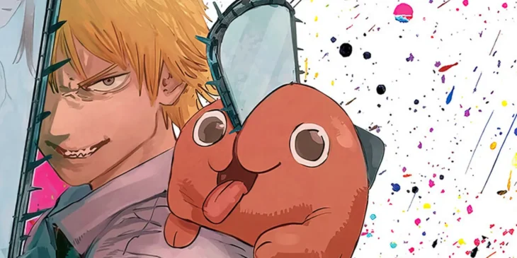 Denji e Pochita em arte do mangá Chainsaw Man