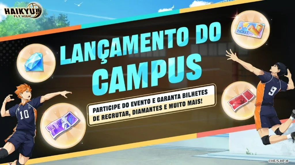 Imagem promocional do evento Lançamento no Campus do jogo HAIKYU!! FLY HIGH